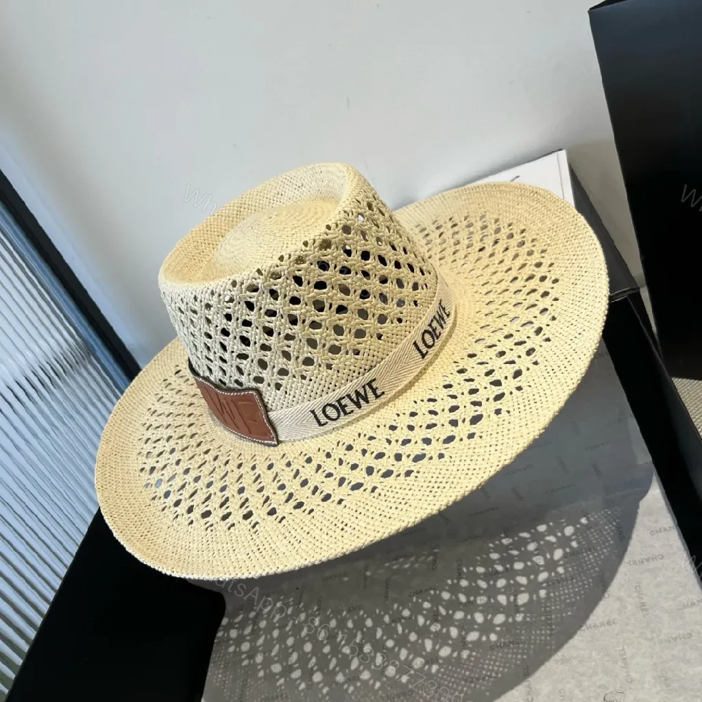 View 7 of Lux Straw Hat with LOEWE Band, Breathable Open-Weave Style