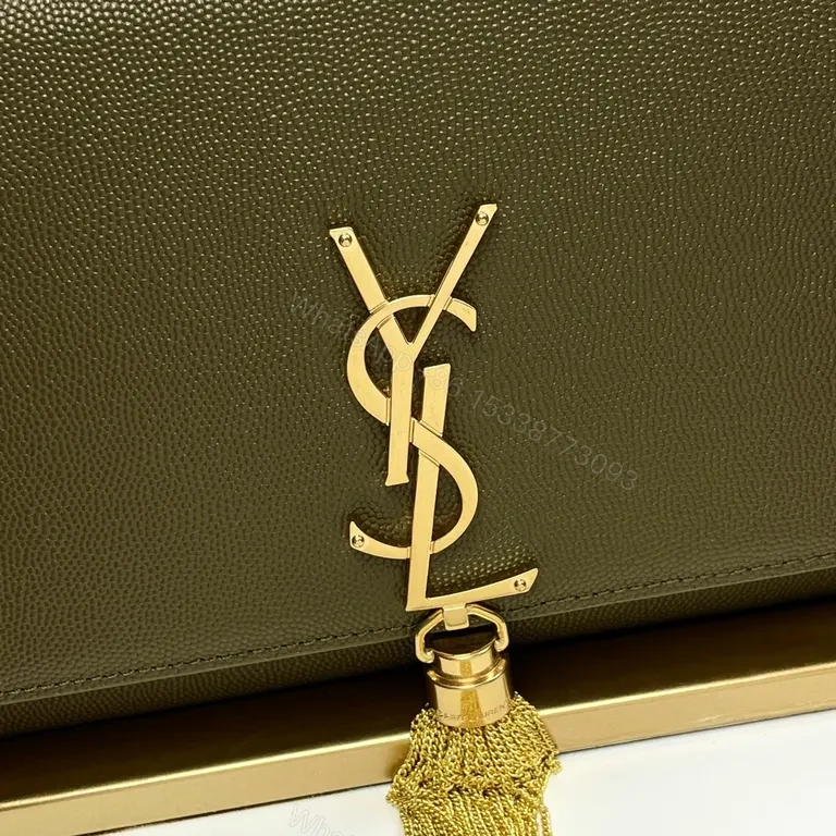 View 3 of Olive Green YSL-Inspired Leather Shoulder Bag: Structured Luxe
