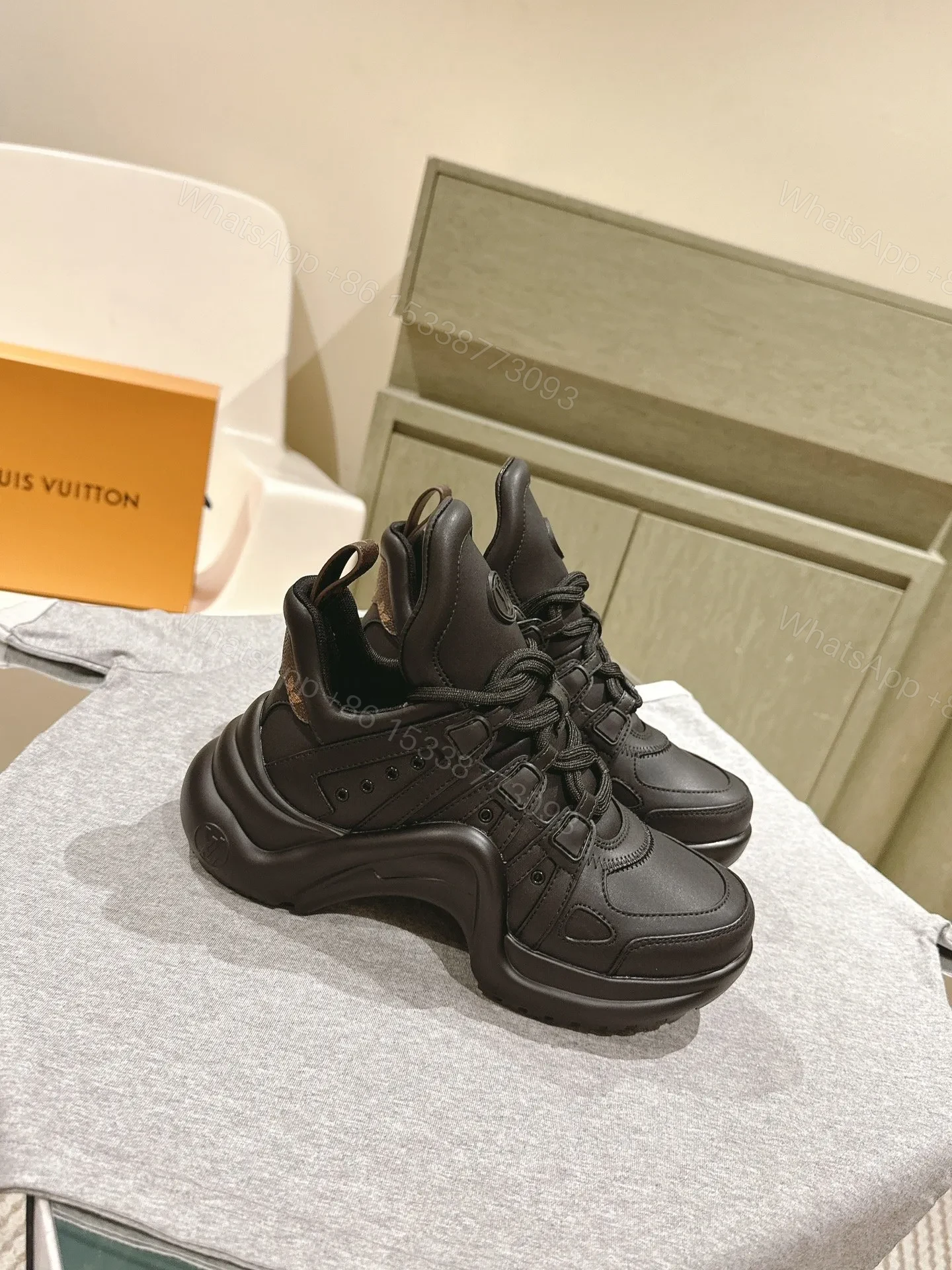 View 4 of LV Women Black Leather Sporty Chunky Sneakers