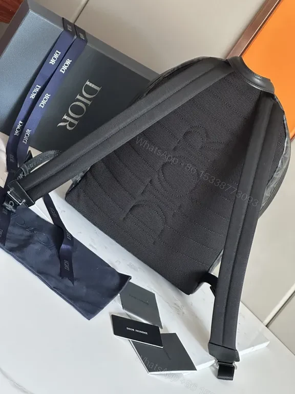 View 7 of Geometric Charcoal Dior-Style Backpack with Premium Leather Trim