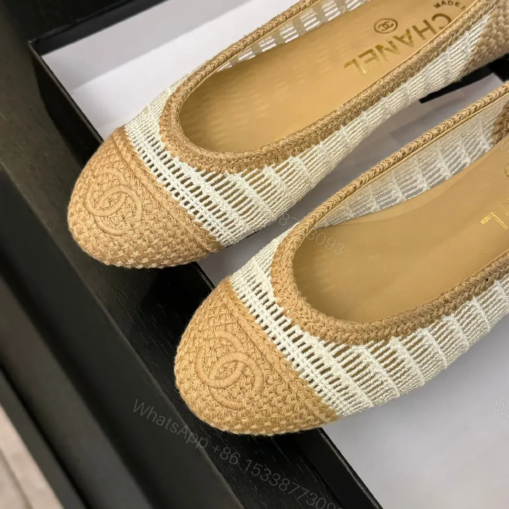 View 2 of Champagne-Beige Woven Espadrille Flats: Couture-Inspired Comfort