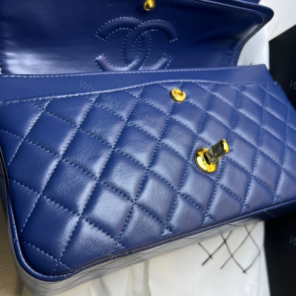 View 2 of Chanel Classic Handbag Blue With Gold Hardware 26cm A01112