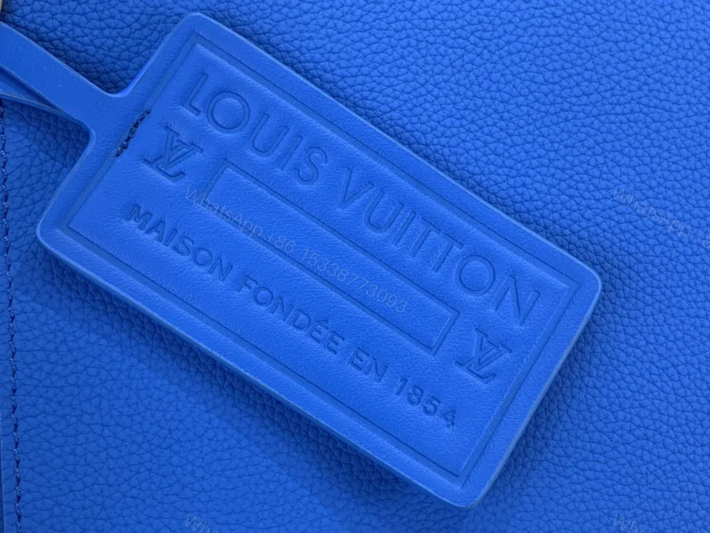 View 6 of Bold Blue Crossbody: Textured Leather, LV-inspired Monogram Bag