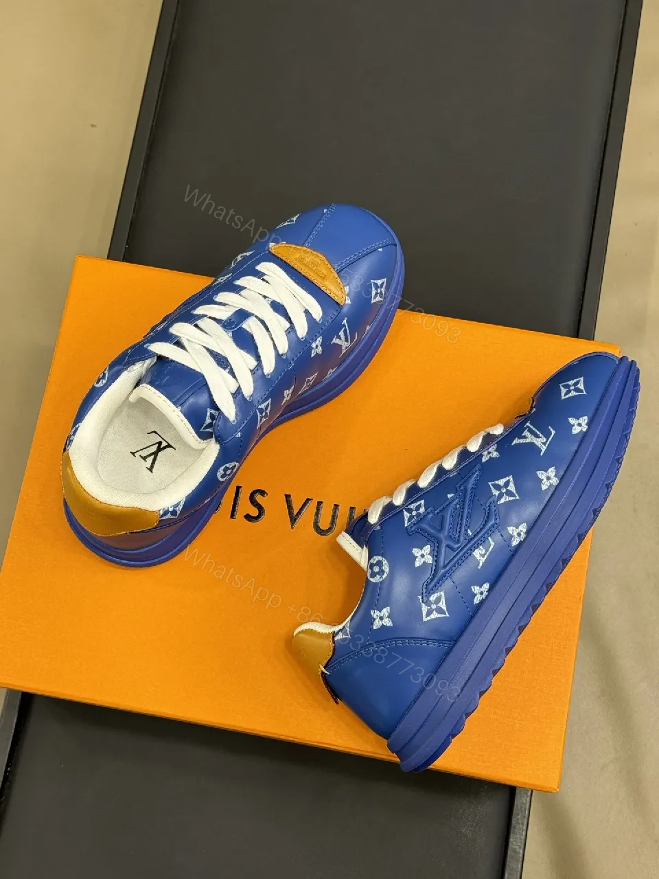 View 3 of Bold Blue Monogram-Texture High-Tops: Luxury-Inspired Sneaker