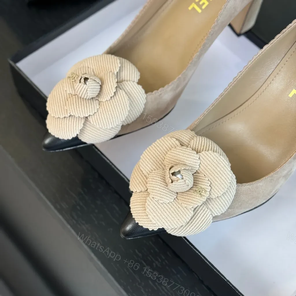 View 3 of Refined Lace-Flower Chanel-Style Pointed-Toe Pumps