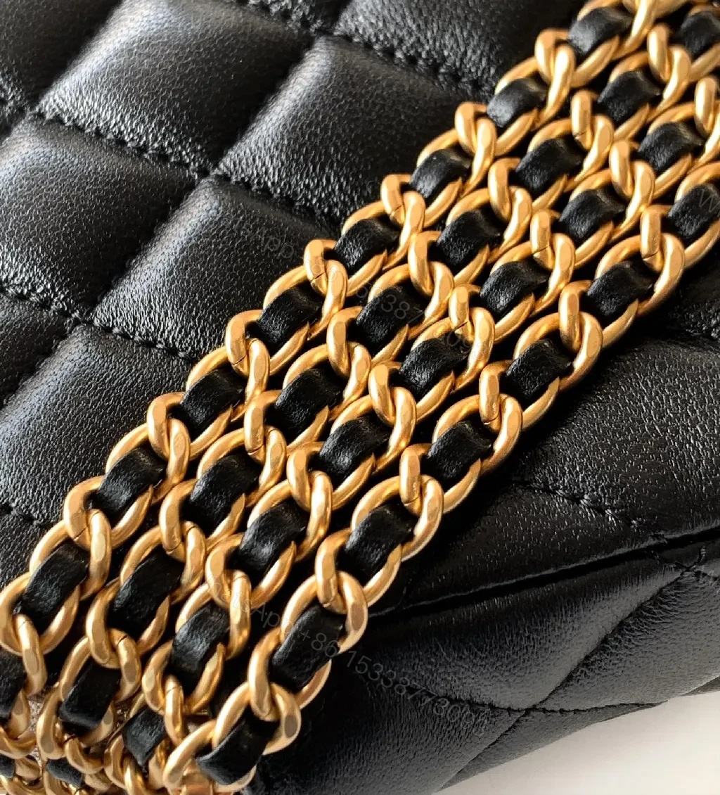 View 4 of Quilted Leather Shoulder Bag: Gold Emblem, Two-Tone