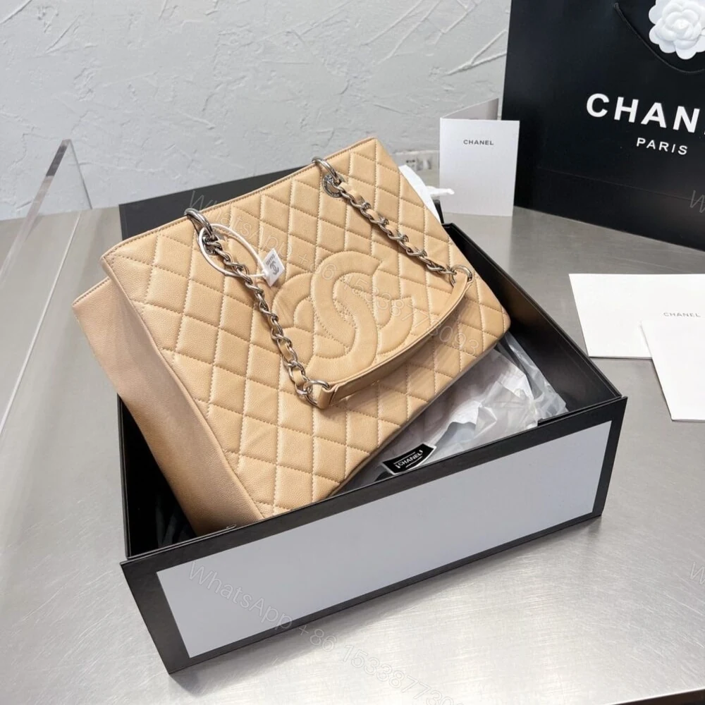 View 4 of Chanel Grand Shopping Bag Caviar Beige 34Cm