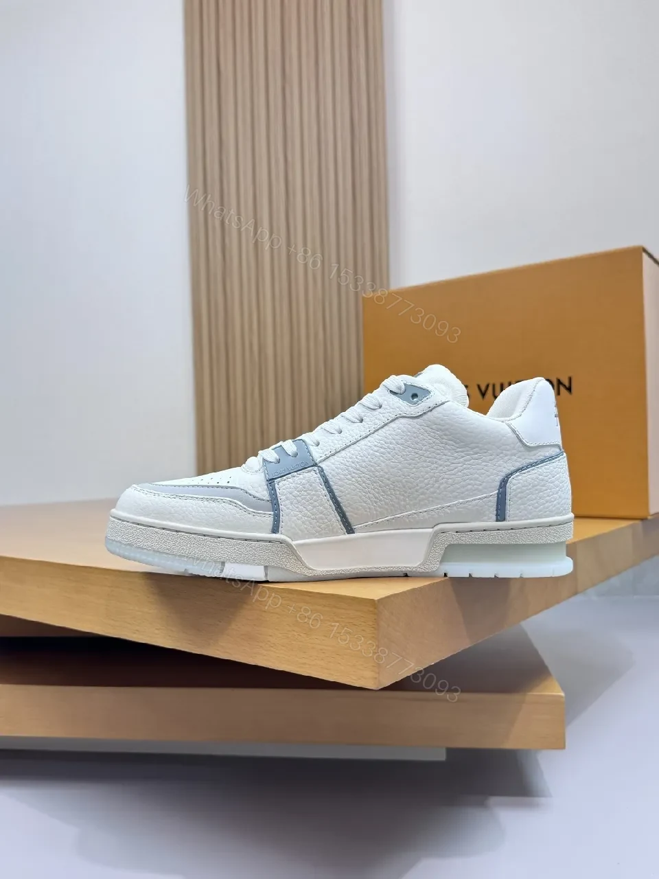 View 9 of White Leather Sneaker with Subtle LV-Inspired Accents