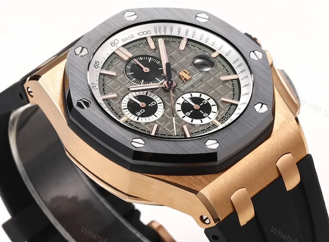 View 5 of APS Factory Audemars Piguet Royal Oak Offshore Chronograph Watch – Rose Gold with Black Rubber Strap, Grey Dial