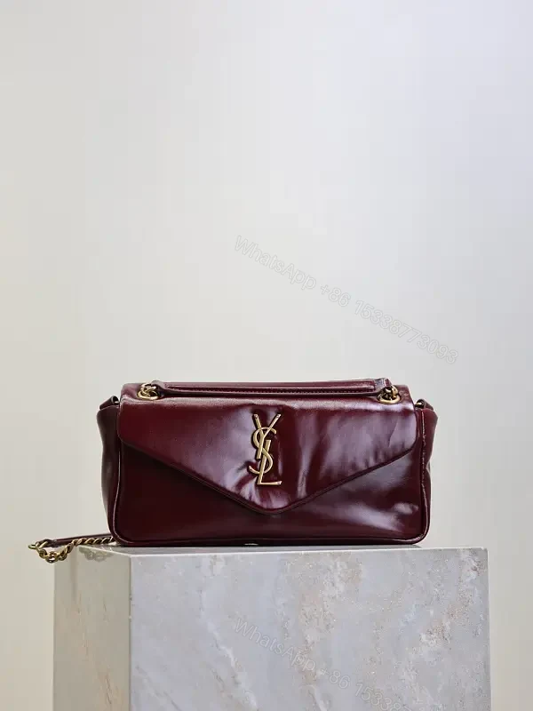 Burgundy Calfskin Compact Shoulder Bag with Gold Hardware — view 1