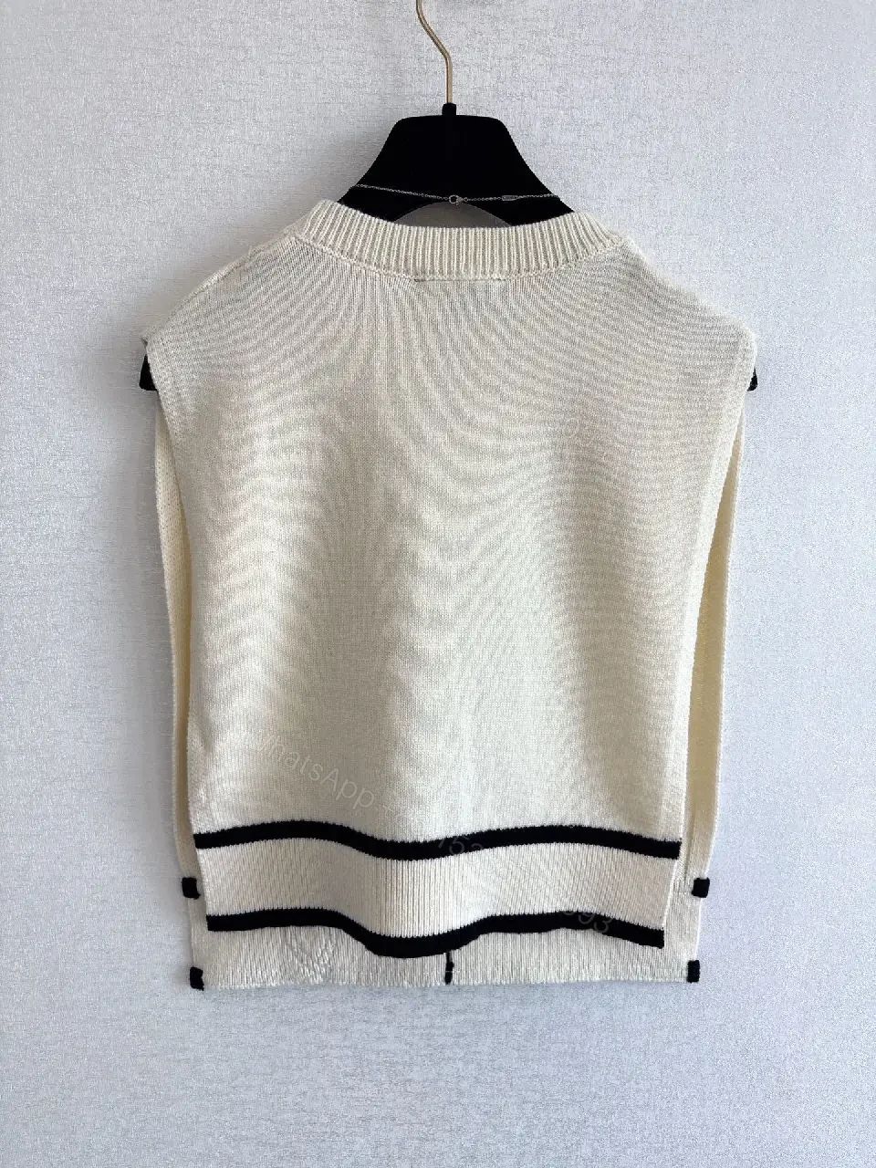 View 5 of Cream Knit Vest with Signature Trim - All-Season Comfort