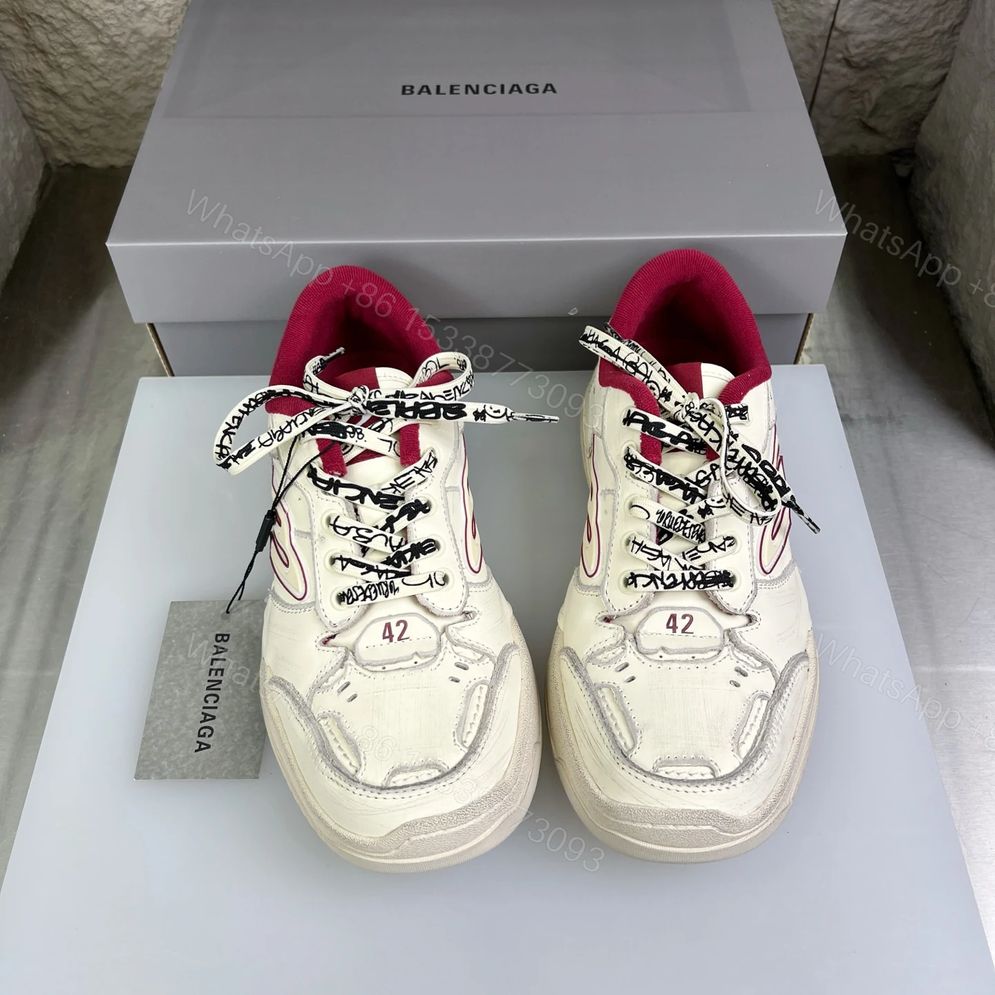 Balenciaga A貨復刻滑板鞋 女款酒紅拼接設計 潮流時尚百搭鞋 — view 1