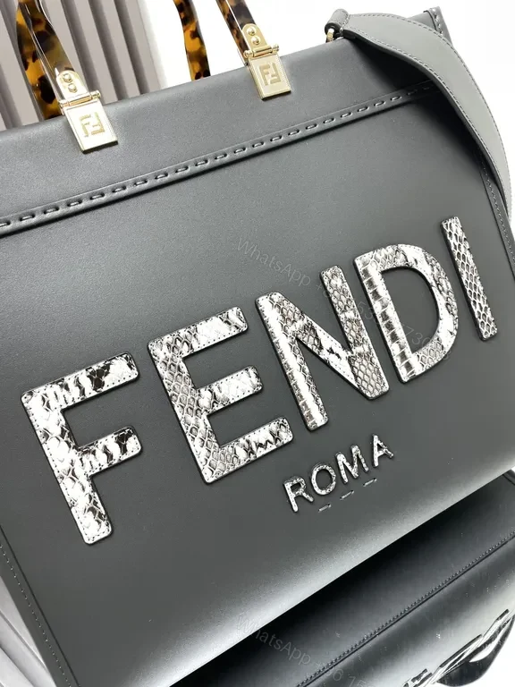 View 2 of Fendi Roma Tote: Structured Gray Luxury with Logo Flair