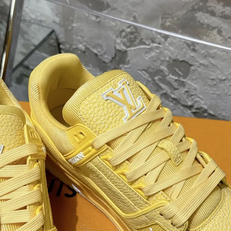 View 3 of Yellow LV-Accent High-Tops: Premium Leather-Synthetic Sneakers