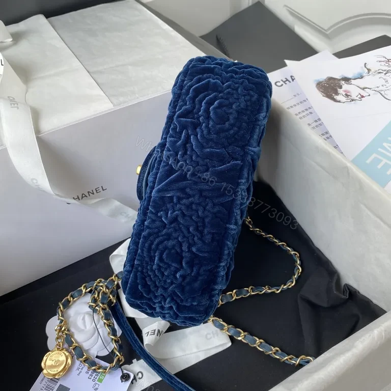 View 8 of Velvet Chanel-Inspired Flap Bag: Luxe, Navy, Gold