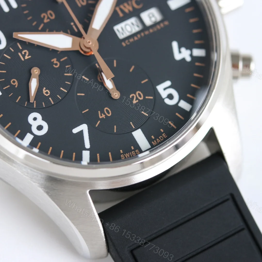 View 5 of IWC Pilot Chronograph Blue Replica 41MM Premium Black Rubber Strap Edition IW388117