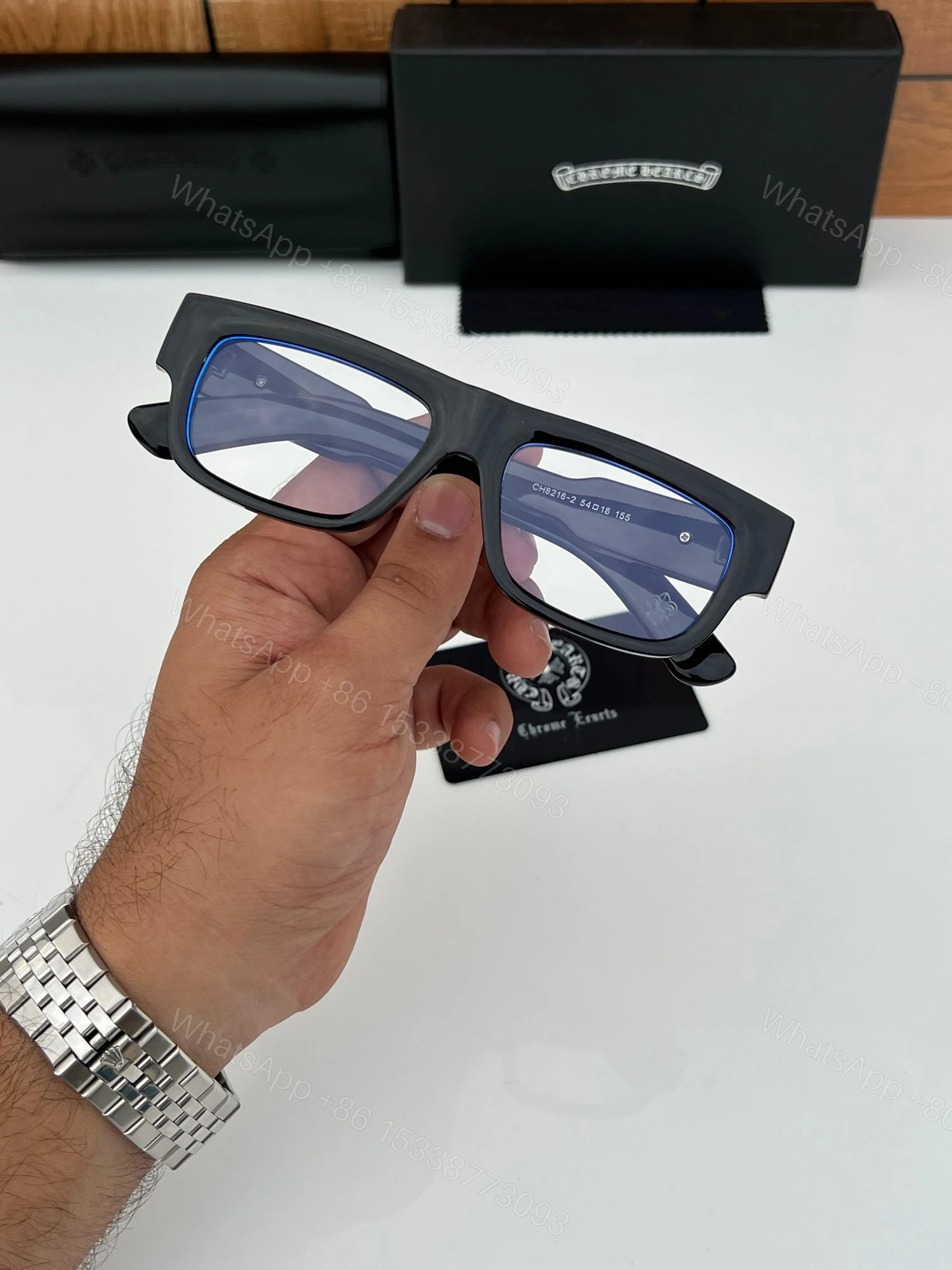 View 4 of FIRST COPY Chrome heart 8216 black plano sunglasses