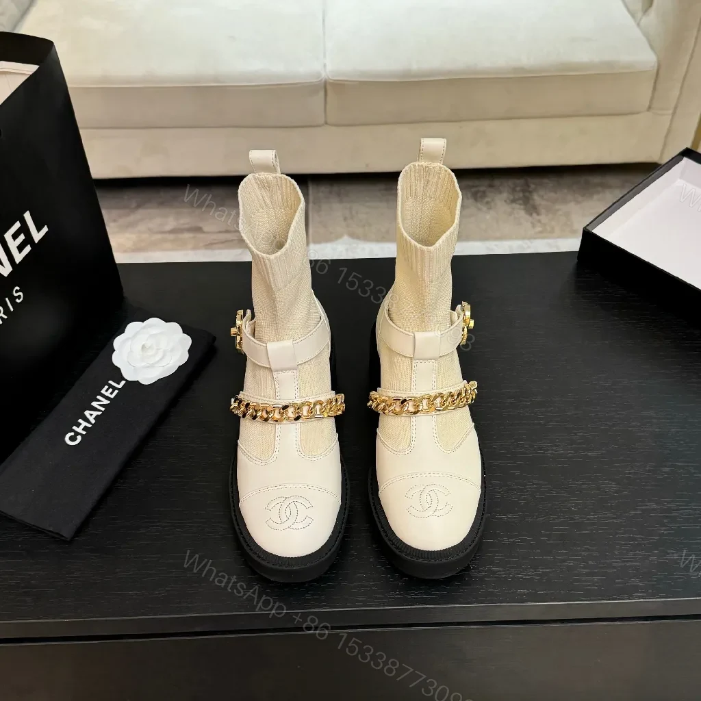 View 3 of Knit Chelsea Boots: Texture + Leather Toe, Gold Chain, All-Day Comfort