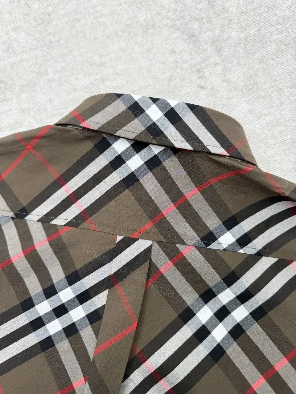 View 7 of Brown Plaid Cotton Button-Down Shirt with Signature Pattern
