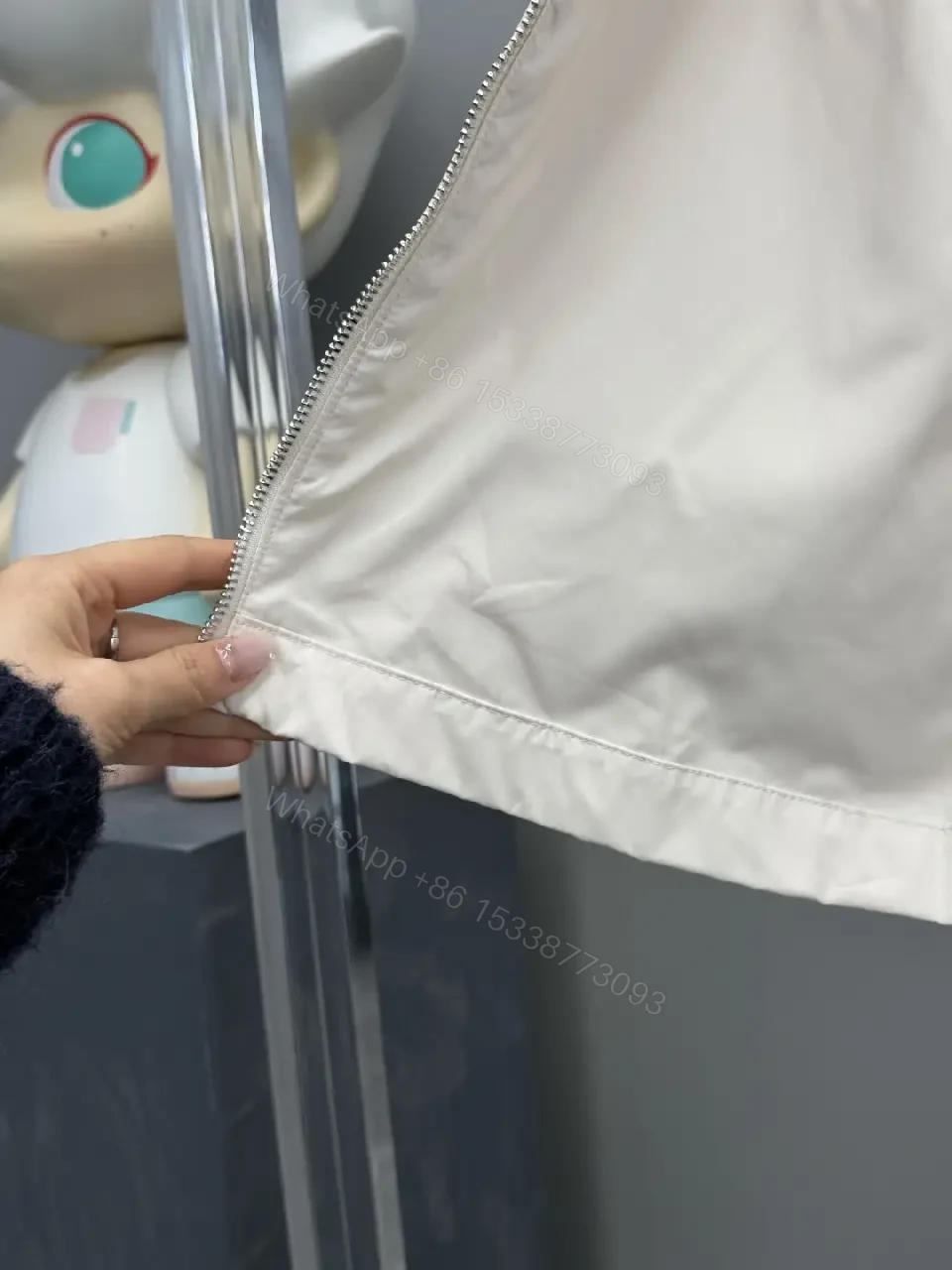 View 2 of Off-white Nylon Windbreaker Zip-Up Jacket with High Collar