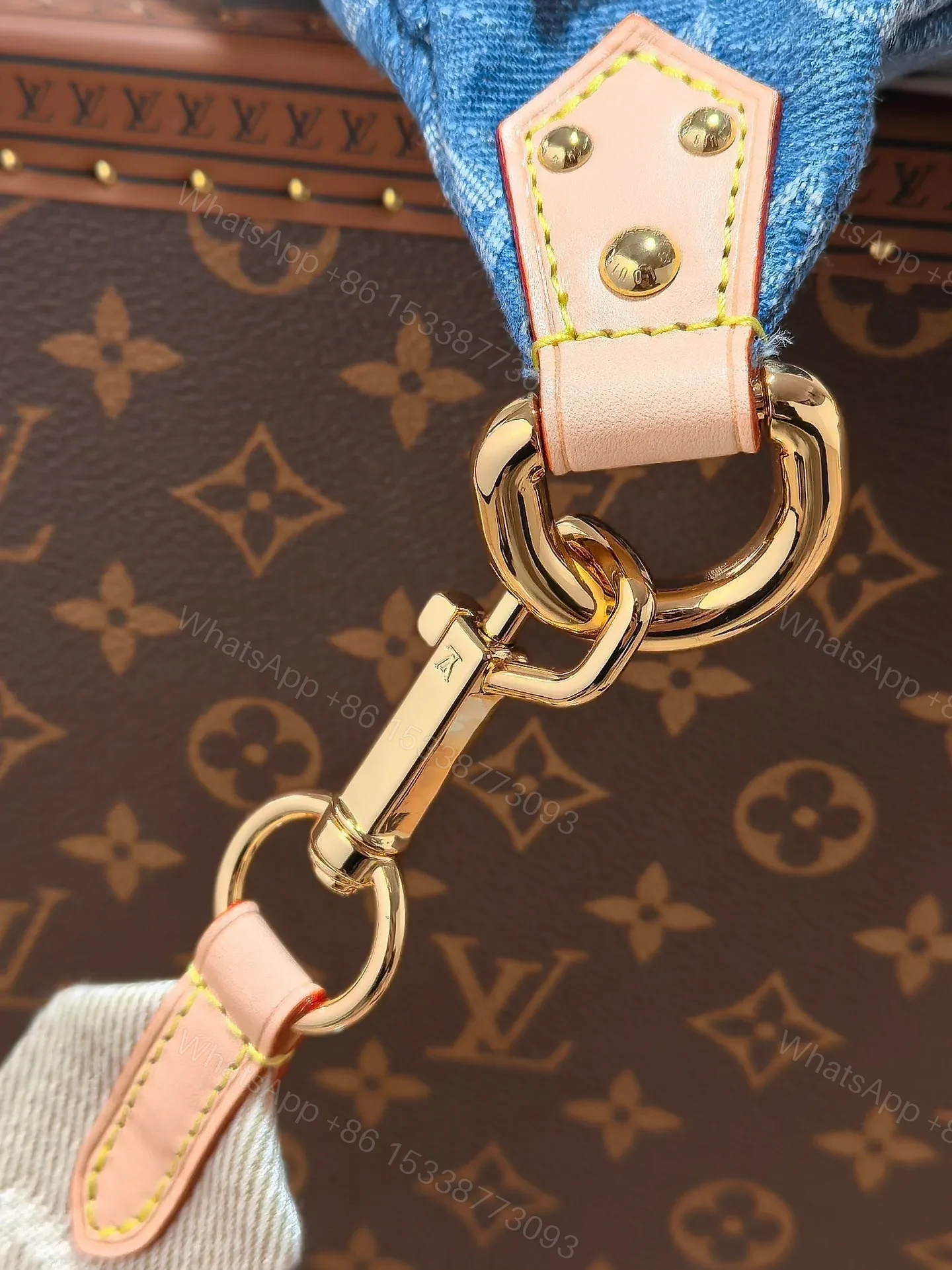 View 6 of LV 25S BUMBAG 38 IN BLUE MONOGRAM DENIM LEATHER TRIM GOLD HARDWARE