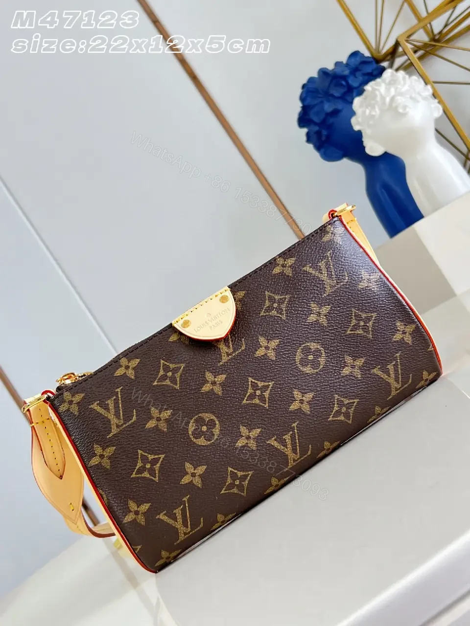 View 5 of Dark Brown LV Monogram Leather Clutch with Red Piping
