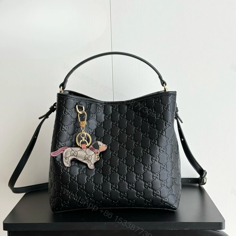 View 2 of Gucci GG Emblem Small Bucket Bag Black 25Cm