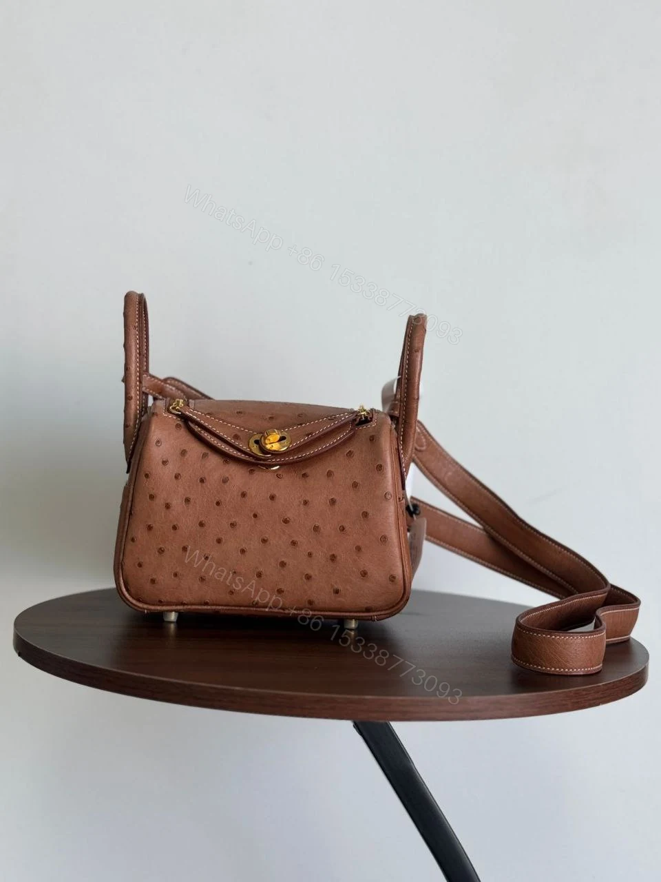 View 4 of HERMÈS Ostrich Mini Lindy shoulder bag in Terre Cuite