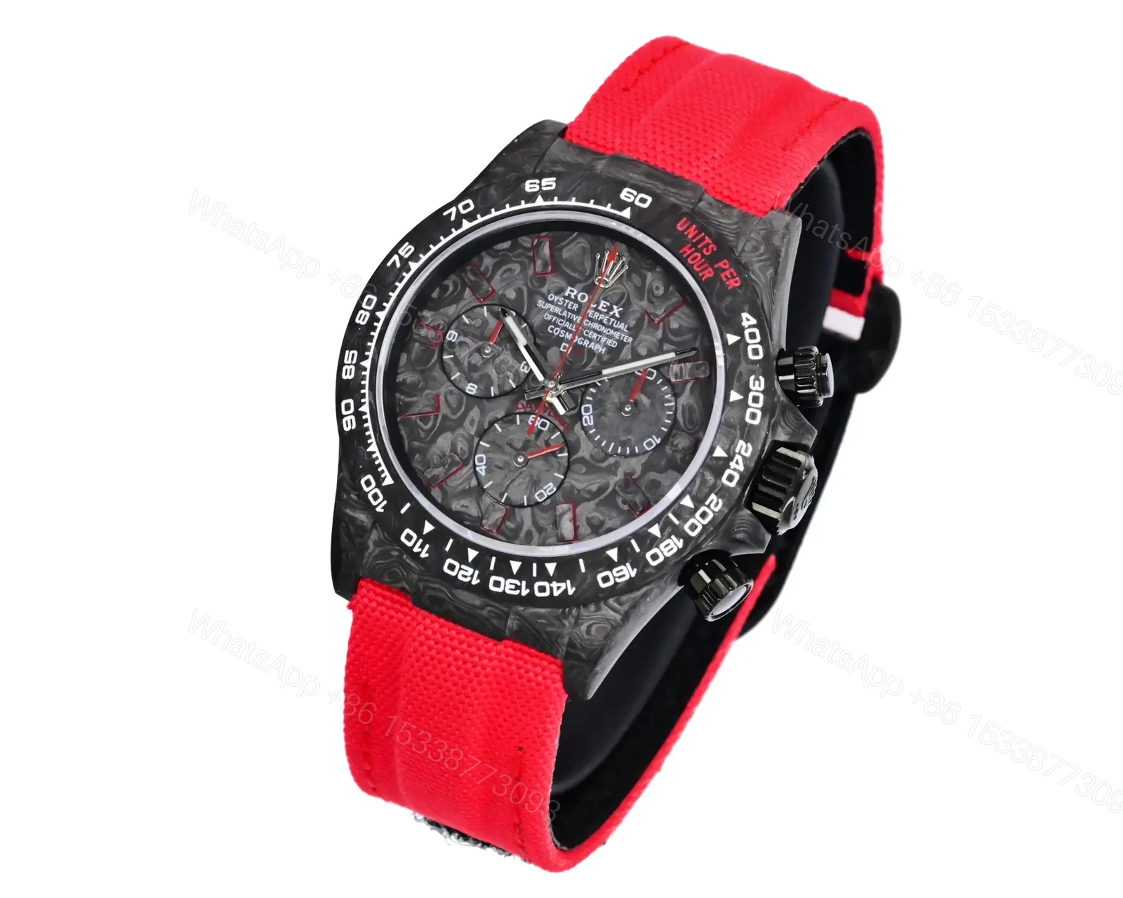 View 3 of Best Rolex Daytona Carbon Red Strap replica 40MM Edition RG-DAYTONA-CARBON-RED-STRAP-40