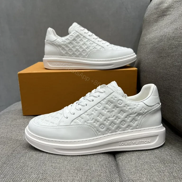 View 5 of White Leather Sneakers with Gold LV Accent, Luxe Everyday