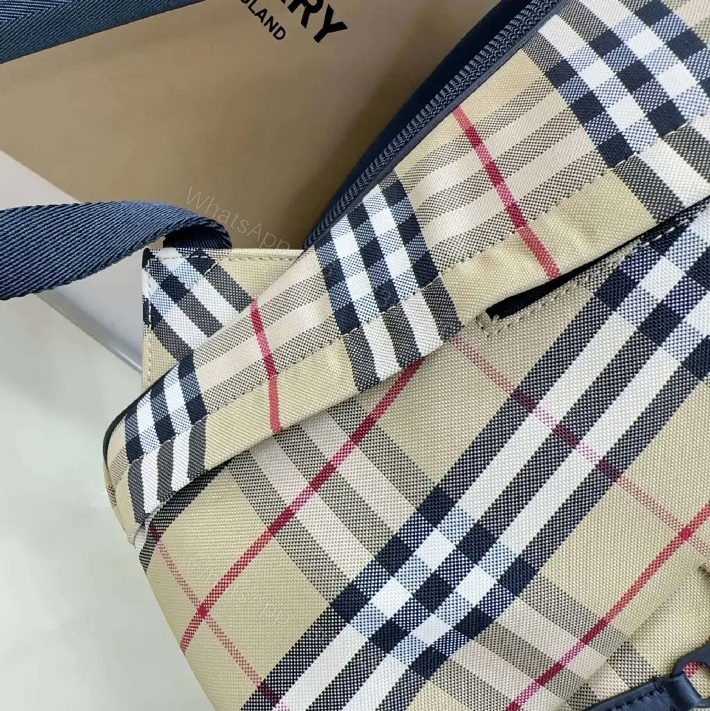 View 2 of Beige Plaid Compact Backpack: Luxury Streetwear Style