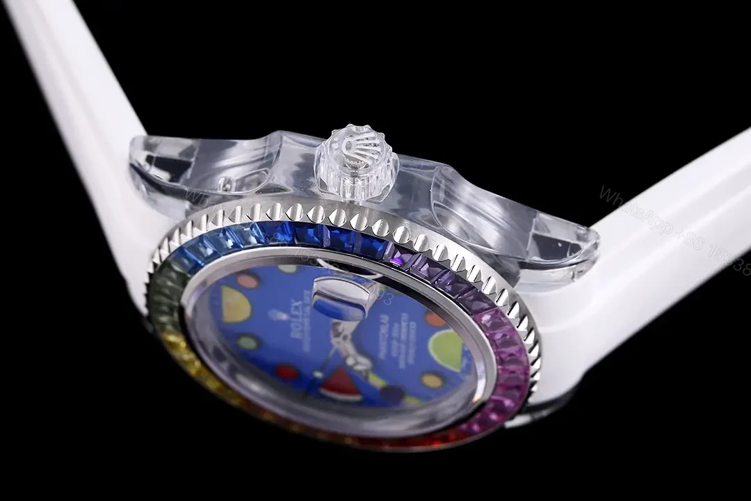 View 5 of Rolex Submariner Phantom Blue Dial Rainbow Crystal Edition White Strap 40mm RG-SUB-PHANTOM-BLUE-CARTOON