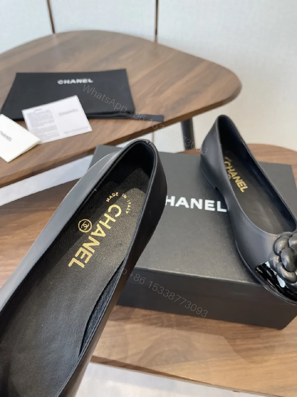 View 2 of Black Leather Ballet Flats + Signature Flower Ornament + Classic + All-Day Comfort + Flats