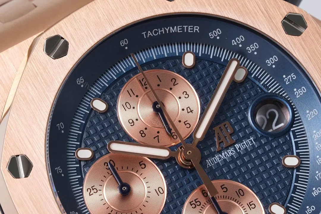View 4 of JF Factory Audemars Piguet Royal Oak Offshore Rose Gold Steel Bracelet Watch with Blue Dial and 4404 Chronograph Movement