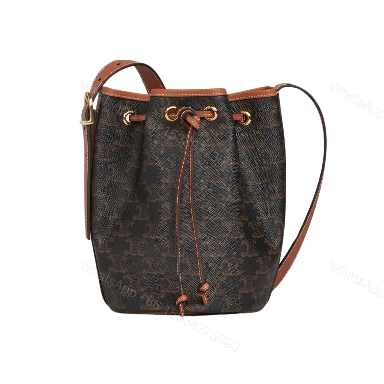 CELINE SMALL DRAWSTRING BAG IN TRIOMPHE CANVAS TAN 17CM 191142BZJ 04LU — view 1