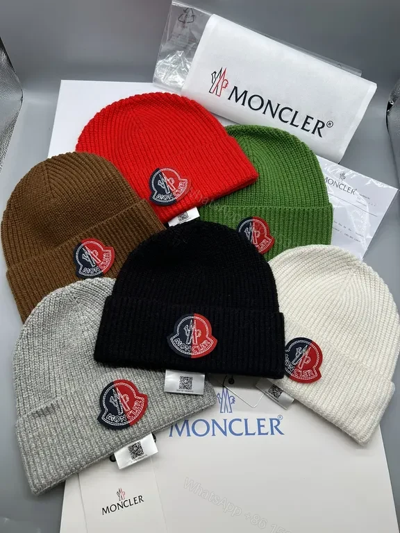 View 9 of Red Knit Beanie with Moncler Patch - Premium Wool Blend Knit Beanie