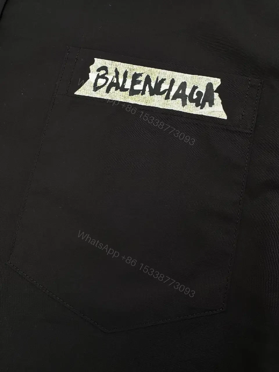 View 8 of Black Button-Down Shirt: Balenciaga-Inspired Patch, Modern Minimalist