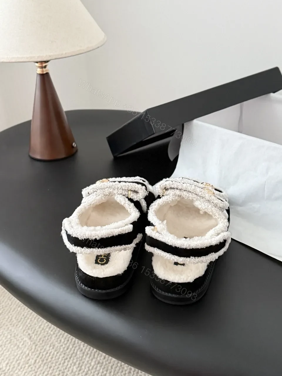 View 8 of Cozy-Luxe Sandals: Plush Comfort, Black Ivory Trim, Open-Toe Luxury