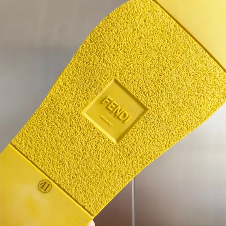 View 5 of Yellow Leather Slip-On Sandals by Fendi Roma + Contoured Comfort