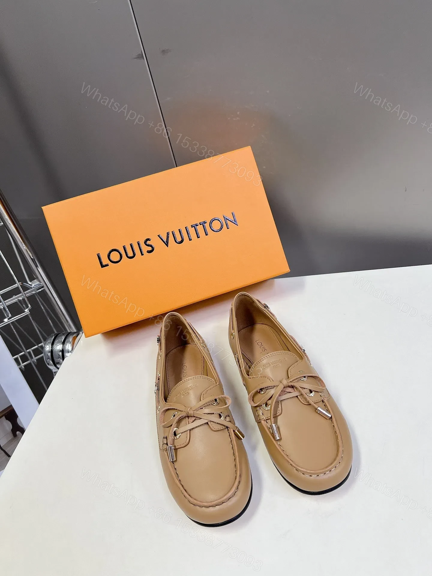 LV Women Beige Leather Loafers — view 1