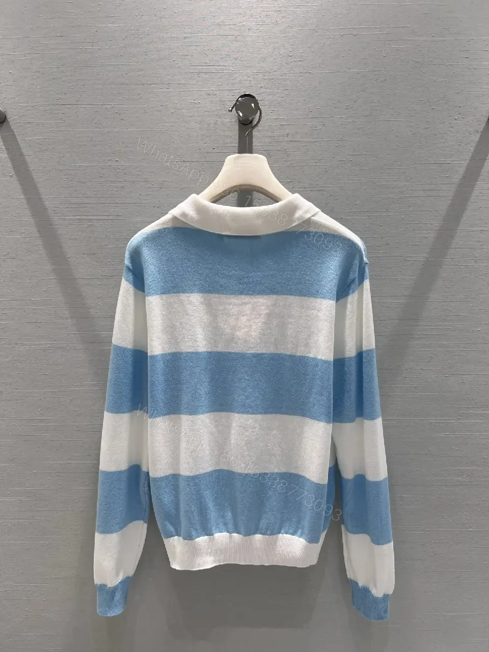 View 7 of Blue & White Striped Polo Knit with Signature Charm