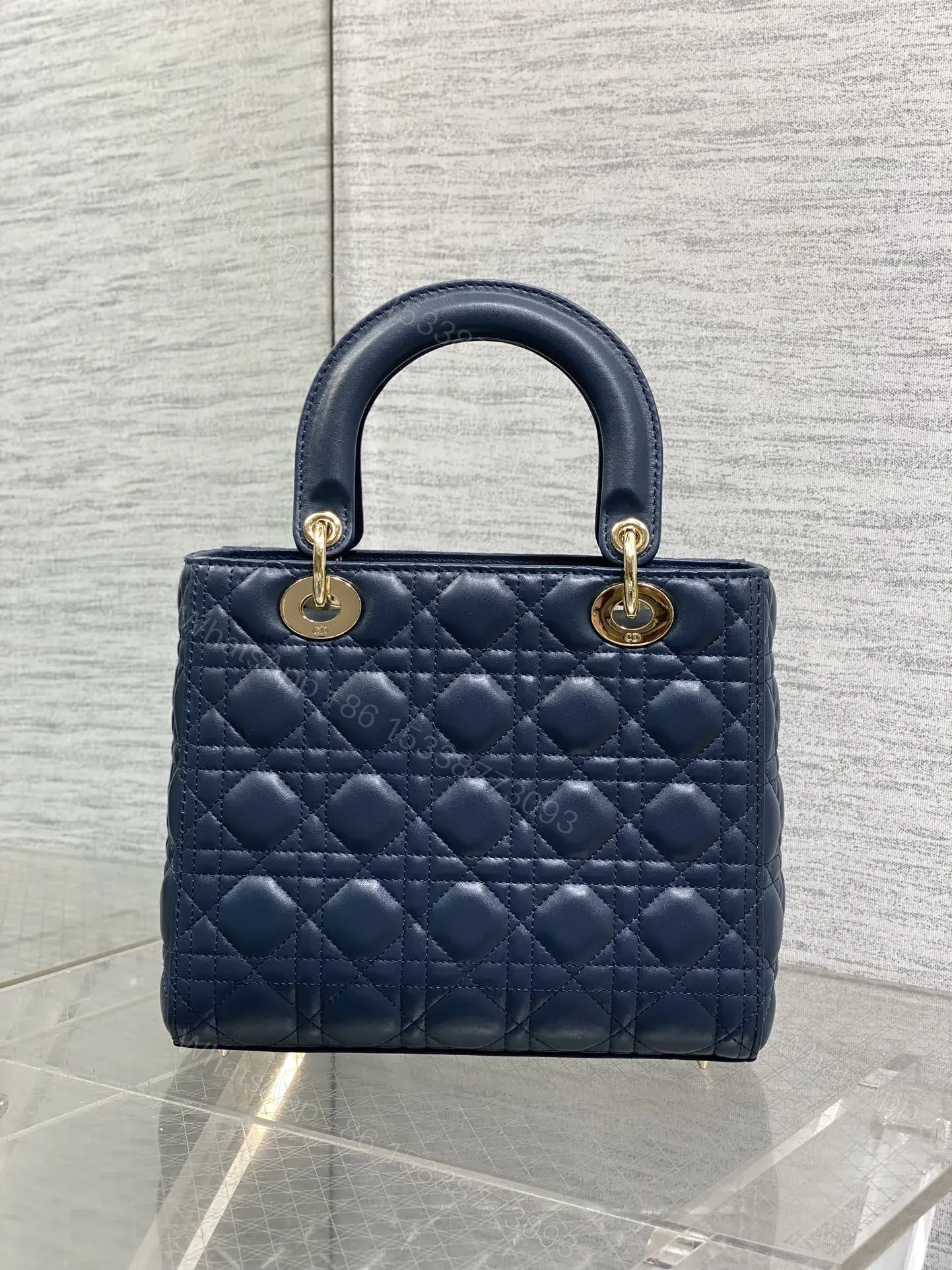 View 2 of DIOR MEDIUM LADY BAG 24 IN DEEP OCEAN BLUE GOLD HARDWARE