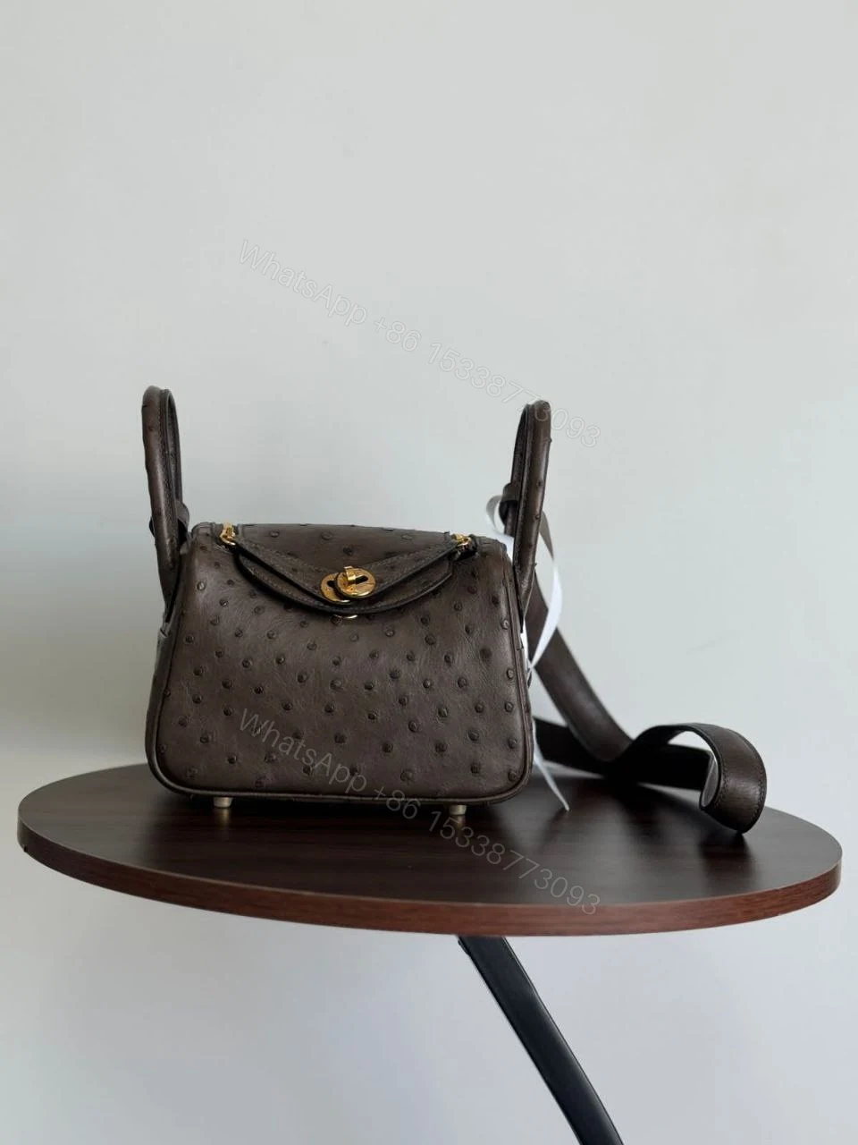 View 2 of HERMÈS Ostrich Mini Lindy shoulder bag in Terre Cuite