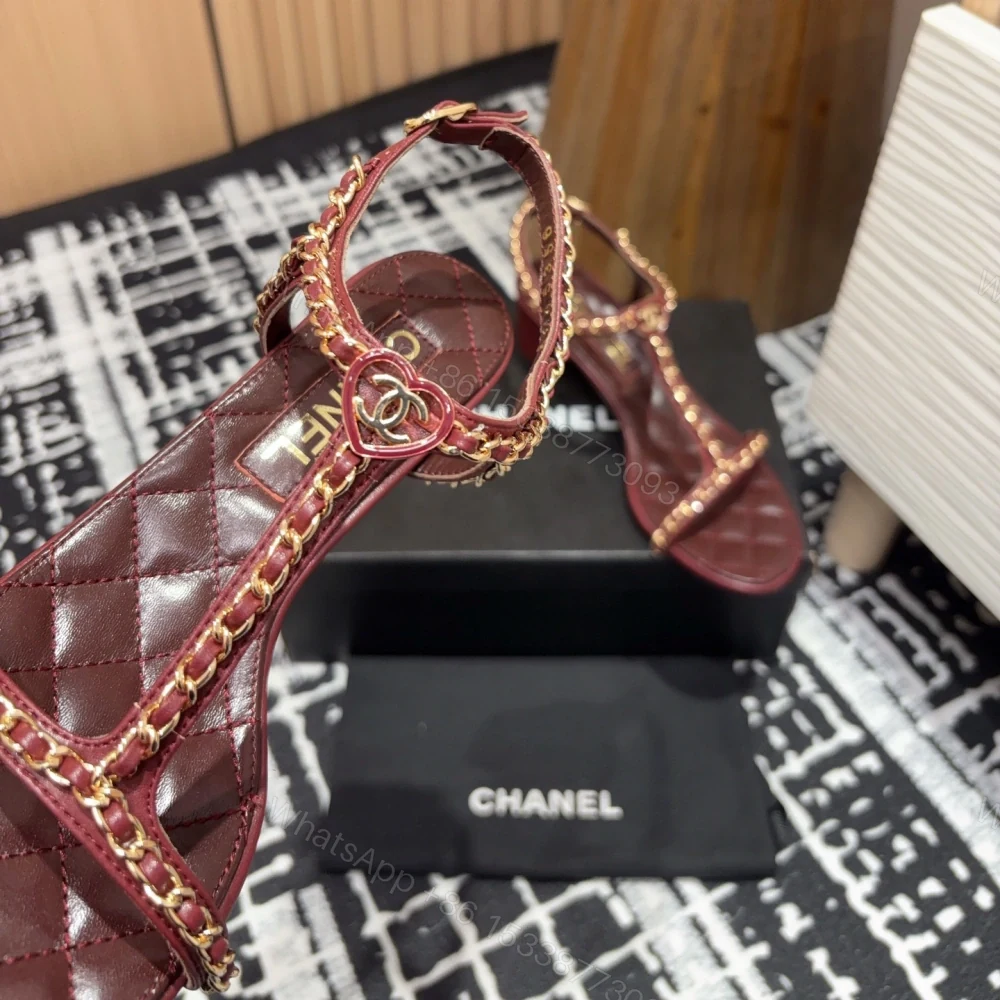 View 4 of 高仿Chanel*25C系列G36122A小羊皮中踭涼鞋紅色5CM免檢版