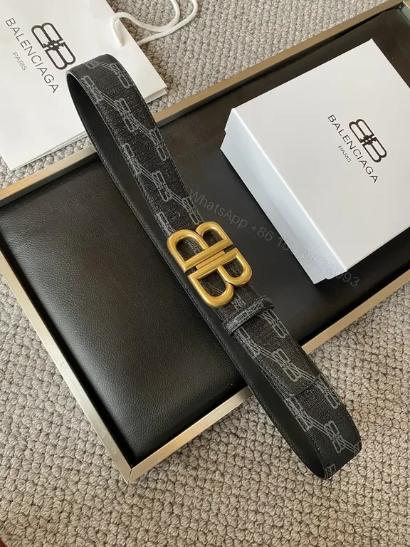 View 3 of Monogram Belt with Bold Gold Buckle - Luxury Jacquard Style Belt