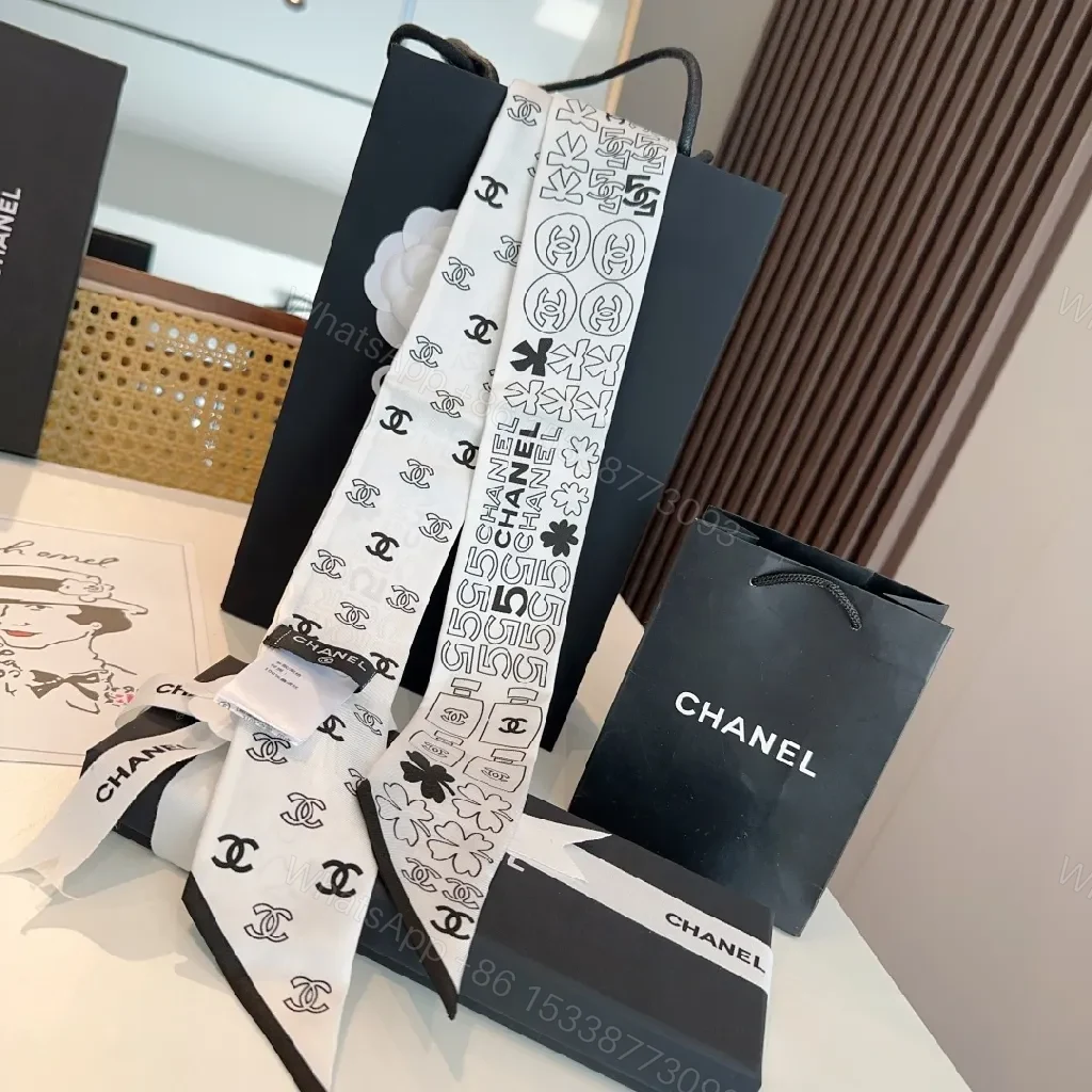 View 10 of Monochrome Silk Scarf: Luxe, Logo-Accent, Everyday Scarves