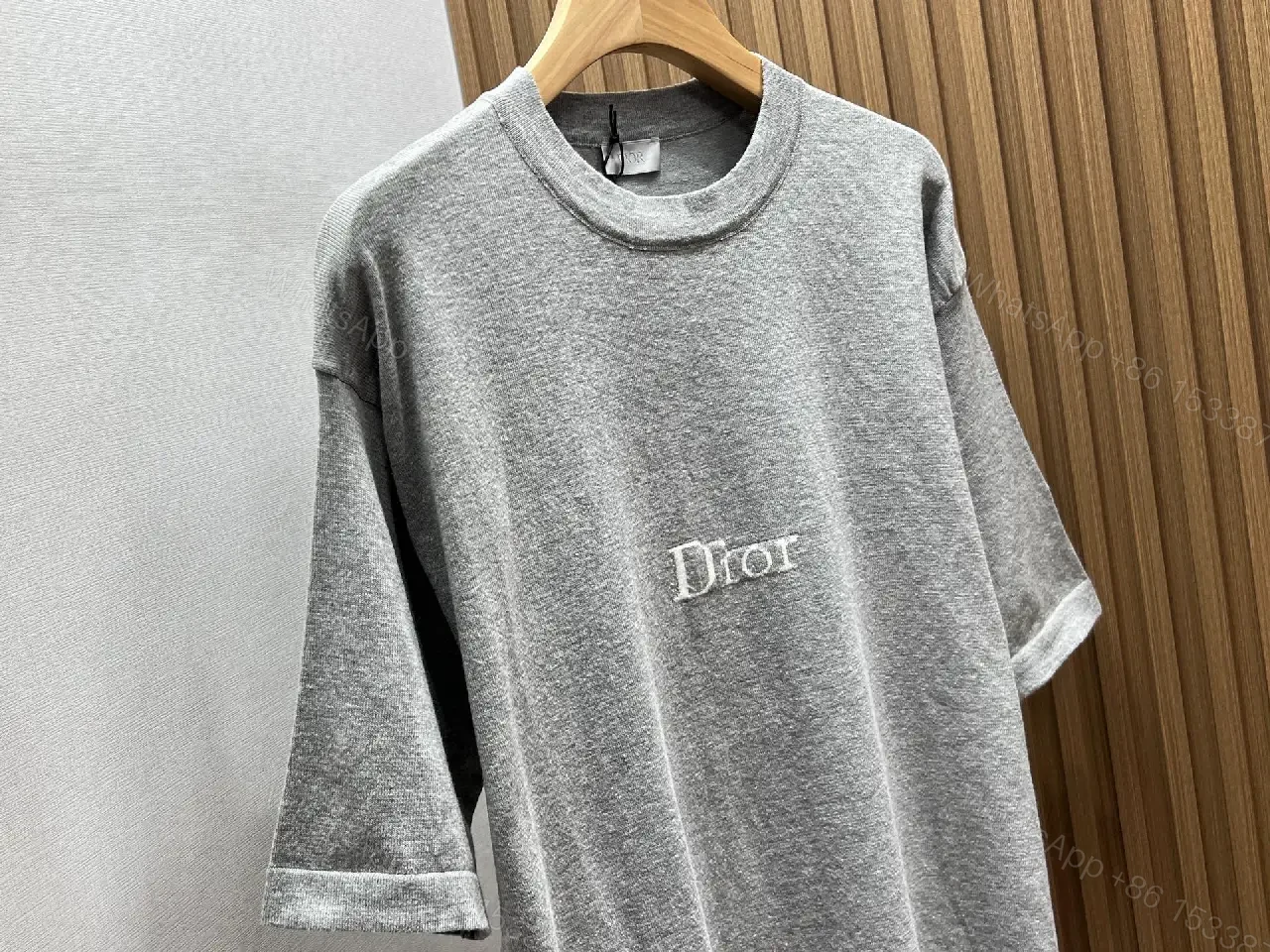 View 10 of Light Beige Cotton Knit Tee - Casual Relaxed Fit Short Sleeve