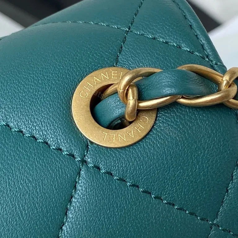 View 9 of Teal Quilted Crossbody: Velvet Calfskin, Gold Accent