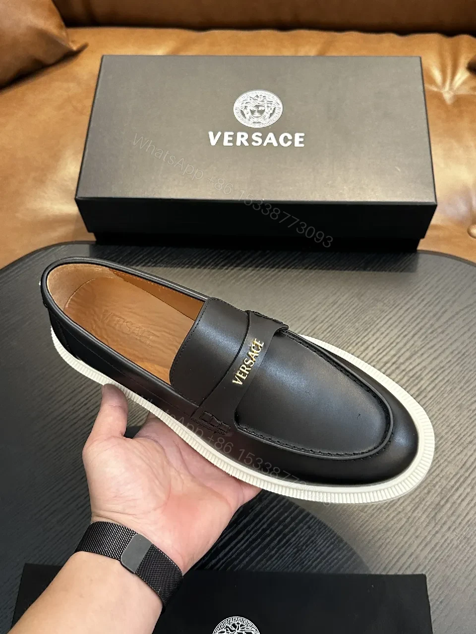 View 9 of Premium Leather Loafer with Versace Detailing - Modern Comfort Shoes