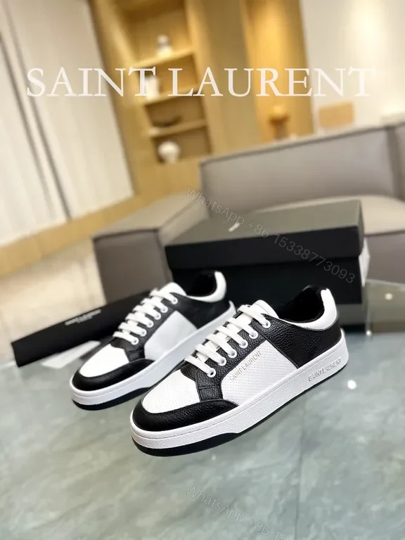 View 3 of Monochrome Leather-Textured Low-Tops with Subtle Accents Sneakers